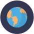 Flat globe showing continents on dark circular background
