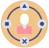 User icon with central padlock and four connected outward nodes on beige circular background