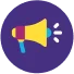 Megaphone icon on purple circular background
