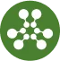 Connected white dots in a network pattern on green circular background