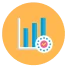 Bar chart with dial icon on orange circular background